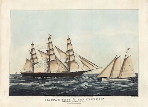 Clipper Ship "Ocean Express." - Currier & Ives Large Folio Lithograph