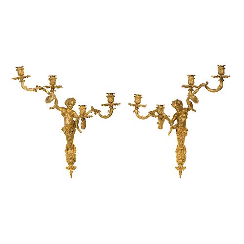 Louis XV Style Gilt Bronze Four Light Sconces