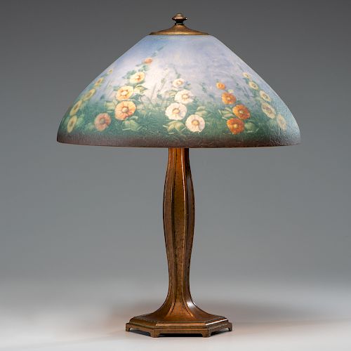 Jefferson Hollyhock Reverse-Painted Lamp