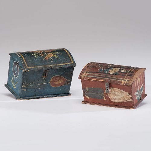 Two Miniature Painted Trinket Chests, Northern European