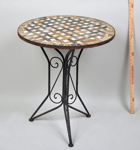 Wrought Iron Table, Mosaic Inlaid Top
