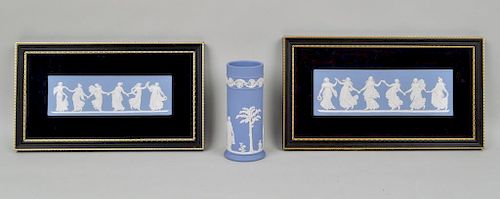 Wedgewood Porcelain Group, Two Plaques & Vase