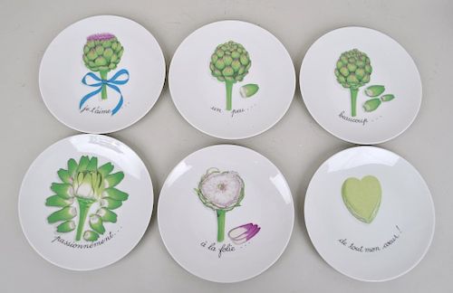 Six Limoges Porcelain Artichoke Decorated Plates