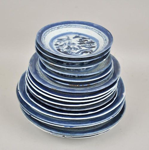 Group Eighteen Canton B/W Porcelain Plates