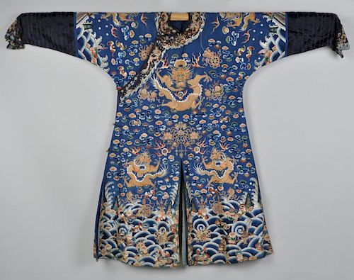 Chinese Embroidered Silk Dragon Robe