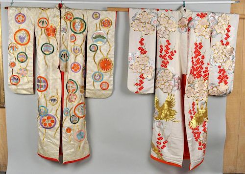 Two Japanese Embroidered Wedding Kimonos