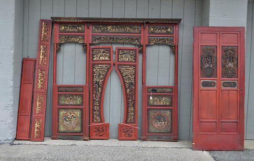 Chinese Red Lacquer Carved/Gilt Room Panels