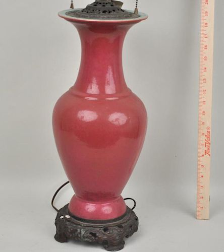 Chinese Rose Porcelain Baluster Vase Lamp