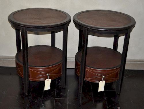 Pair Contemporary Leather Clad Bedside Tables