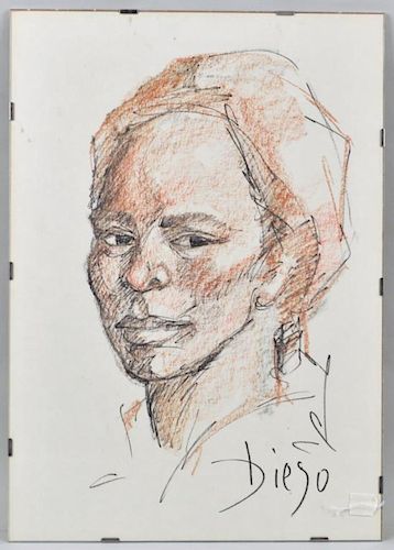Antonio Diego Voci Ink/Pastel on Paper Portrait