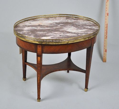 Frence Oval Marble Top Inlaid Brass Bound Table