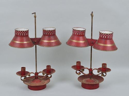 Pair French Style Painted Tole Lamps