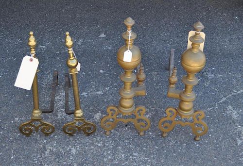 Two Pair Ball Top Brass Andirons