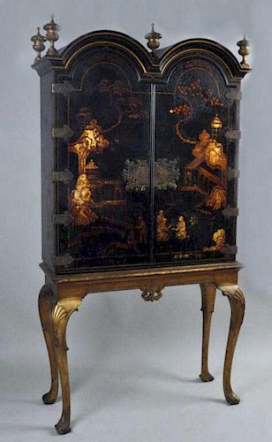 Queen Anne Style Lacquer & Gilt Cabinet