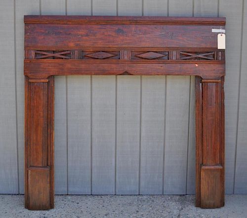Carved & Stained Pine Fireplace Surround