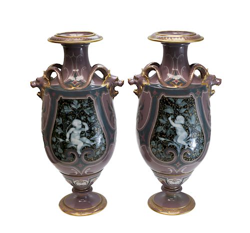 Pair of Sevres Pate-Sur-Pate Vases