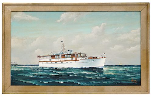 Joe Selby 'Seaholm' Trumpy Yacht Oil Painting