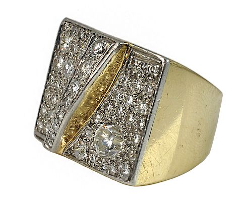 Gentlemans Diamond & 14k Gold Pave Ring
