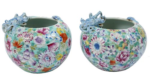 Pr. Chinese Millefiore 'Dragon and Bat' Bowls