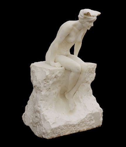 Art Deco Marble Sculpture of Sitting Female