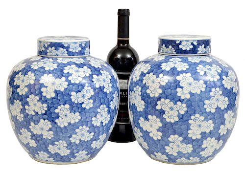 Pr. Chinese Vases Blue and White Lidded Jars