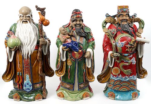 3 Large 20th C. Chinese Glazed Ceramic Figurines