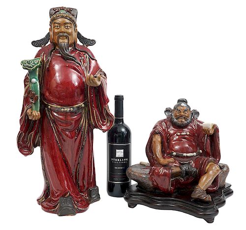 2 Chinese Glazed Ceramic Mud Figures