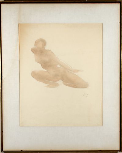 Auguste Rodin "Female Nude" Watercolor & Pencil