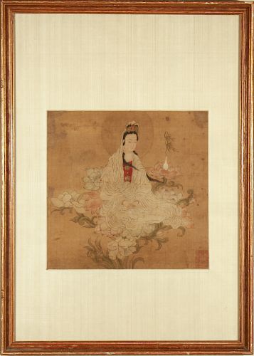 Chinese Guan Yin / Kwan Yin Gouache on Silk 19th C