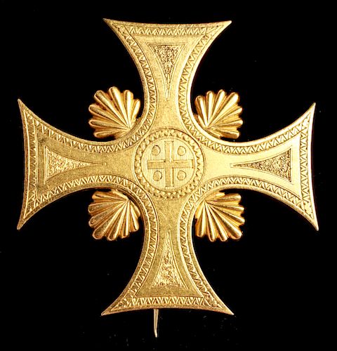 Maltese Cross 14K Yellow Gold Pendant / Brooch