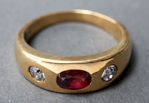 18K Yellow Gold Diamonds & Ruby Ring
