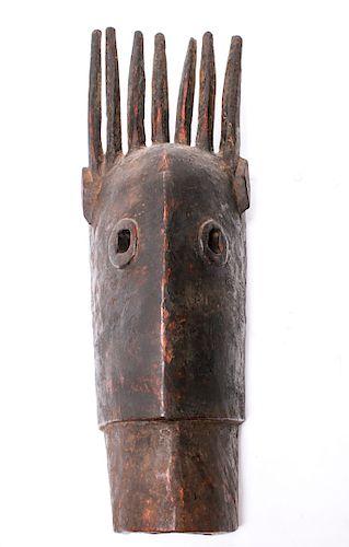 African Bamana Mask w Spikey Hair Carved Wood