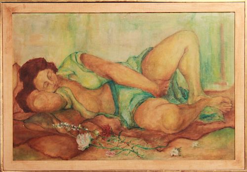 Neill Mallow "Reclining Female Nude" Oil on Canvas