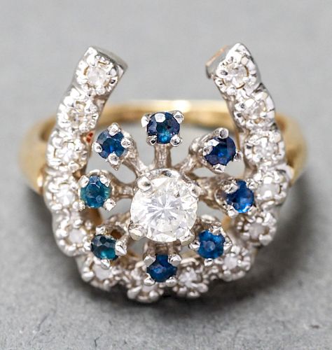 14K Gold Diamonds & Sapphires Horseshoe Motif Ring