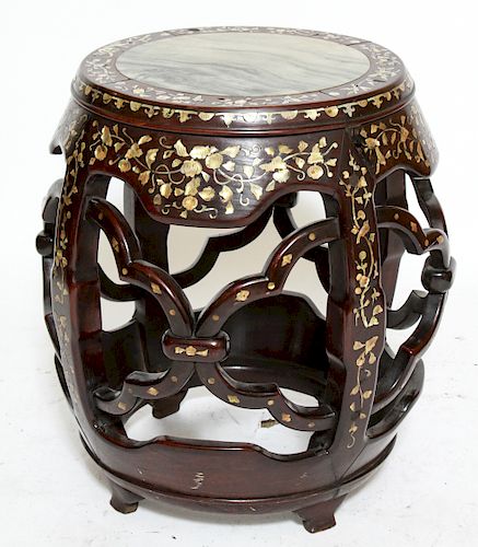 Chinese Wood & MOP Inlay Plant Stand Garden Stool