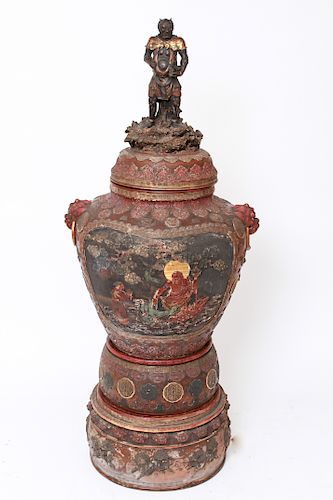 Japanese Meiji Period Polychrome Monumental Urn