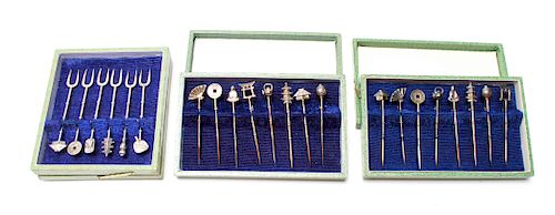 Silver Asian Motif Hors D'Oeuvres Forks 3 Sets, 22