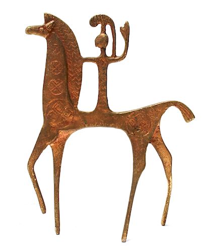 Etruscan Manner Man on Horse Sculpture Gilt Metal