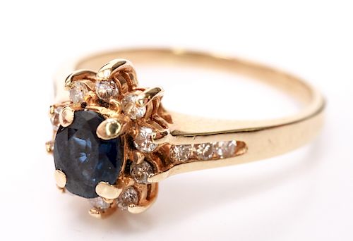 14K Yellow Gold Sapphire & Diamonds Lady's Ring