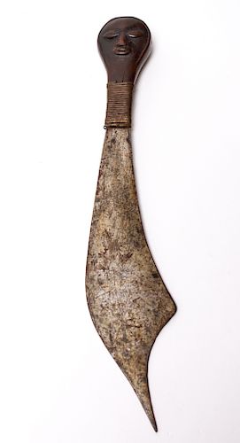 African Tribal Knife w Carved Head Wood Handle