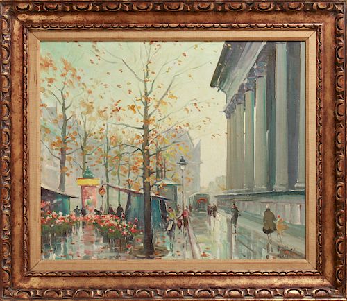 Henri Renard "Parisian Cafe Street Scene" Oil