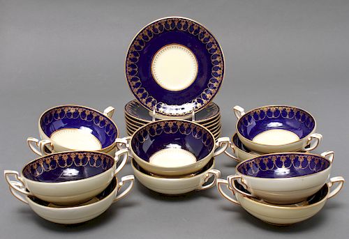 Royal Worcester Imperial Blue Bowls & Saucers, 20
