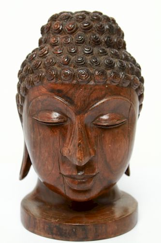 Thai Ayutthaya Manner Carved Wood Buddha Head