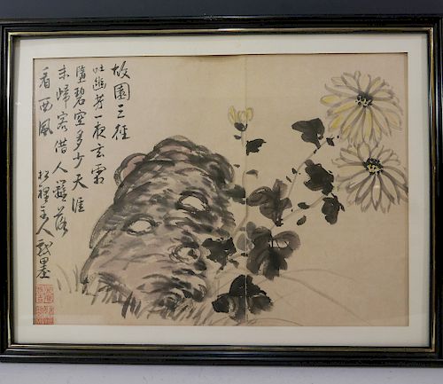 CHINESE WATERCOLOR CALLIGRAPHY PAINTING 19TH CENTURY