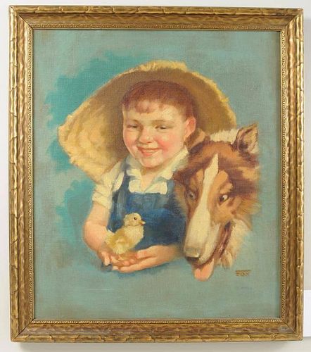 Dorothea Fox "Farm Boy, Collie and Chick" O/C