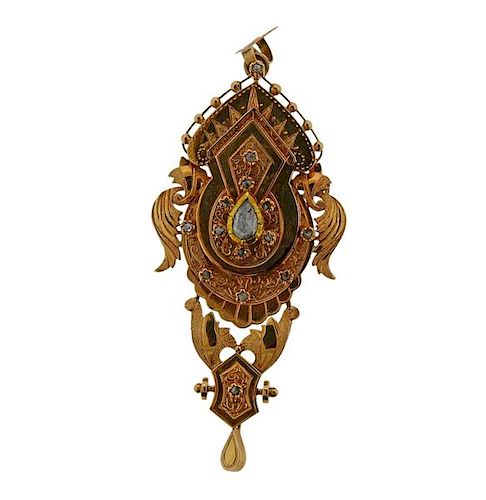 Antique Victorian 18K Gold Diamond Brooch Pendant