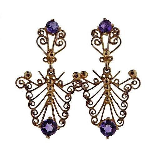 14k Gold Purple Stone Earrings 