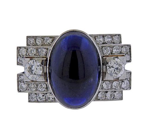 Platinum Diamond Sapphire Cabochon Large Ring