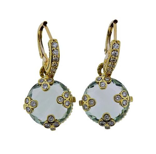 Judith Ripka 18K Gold Diamond Green Stone Earrings
