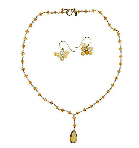 Tiffany &amp; Co 18K Gold Citrine Earrings Necklace 